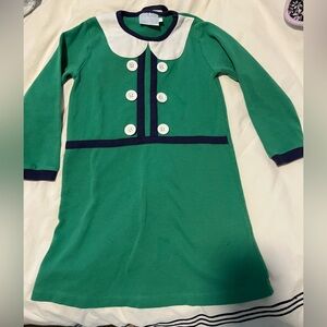 Little English 4 green long sleeve dress buttons Peter Pan collar